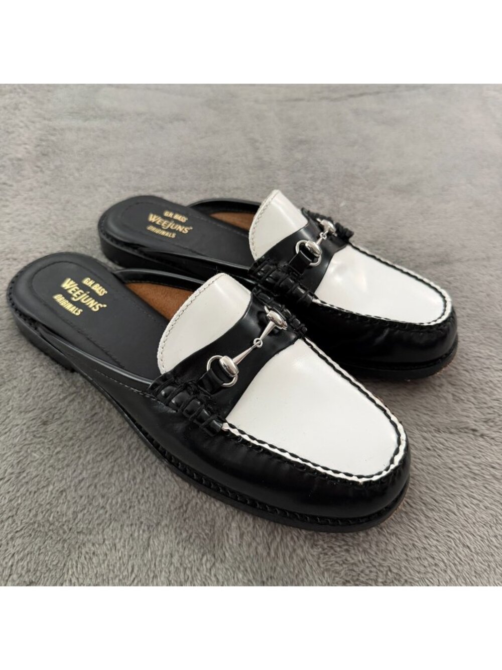 GH Bass Weejuns Lianna Slip On Mule Loafers Shoes Womens 9 Black White Horsebit